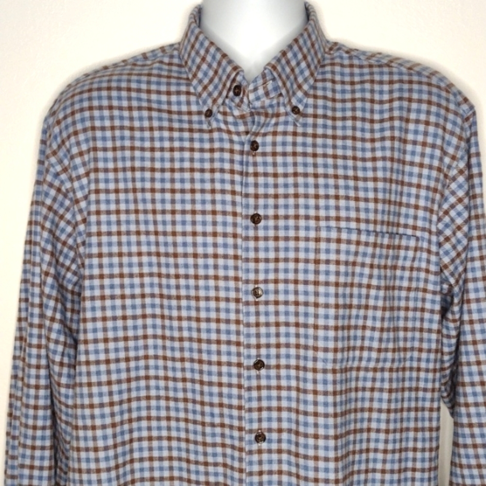 Orvis Blue and Brown Plaid Button-Down Shirt